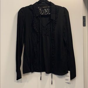 NWT Zara Black Top with Lace and Tie Front